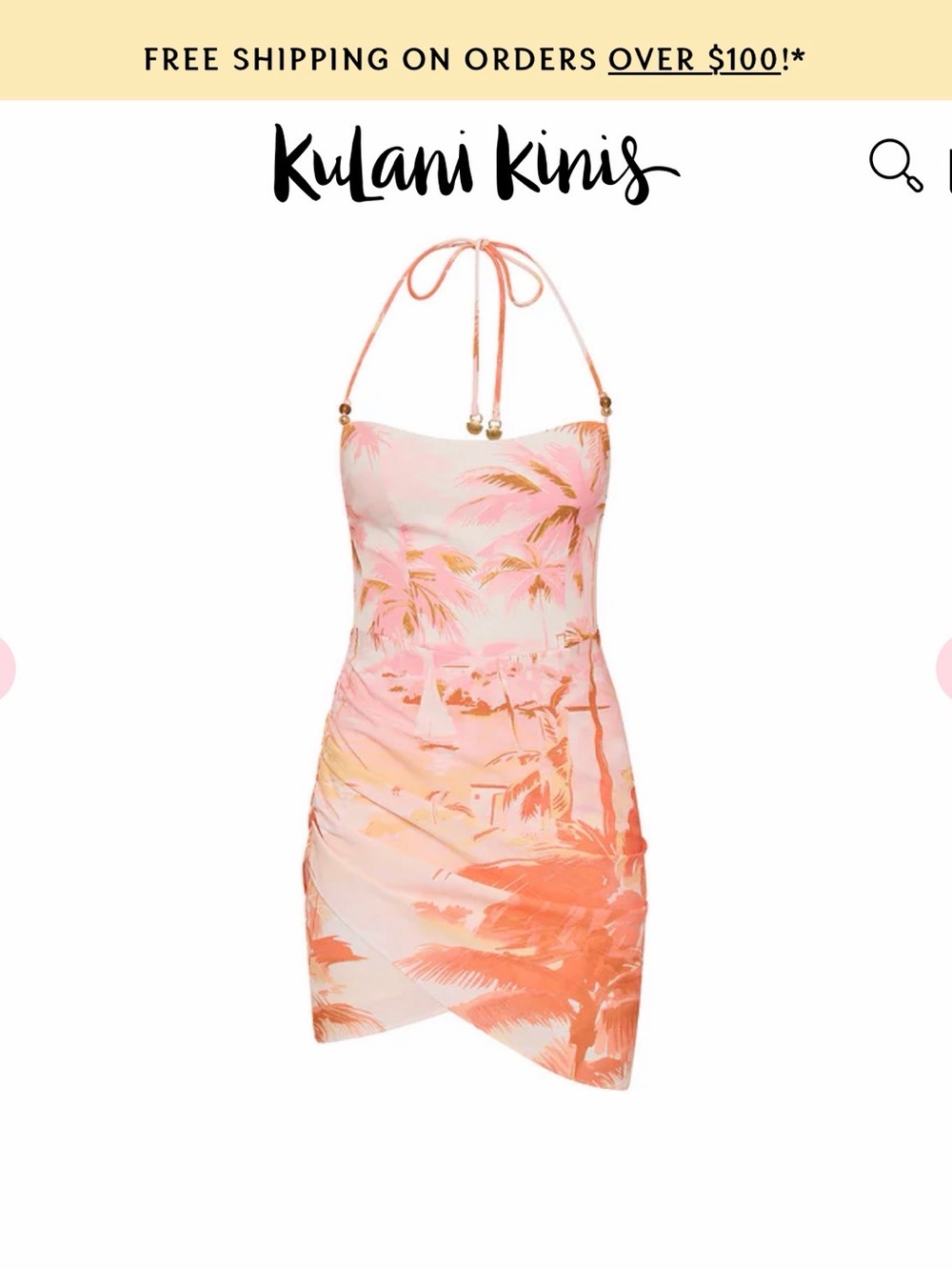 Kulani Kinis Pink and Orange Tropical Print Mini Dress